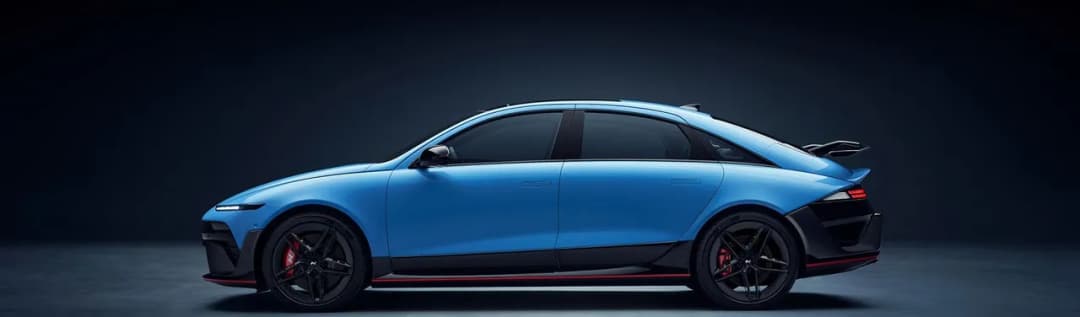 Hyundai Ioniq 6 N side profile in Performance Blue