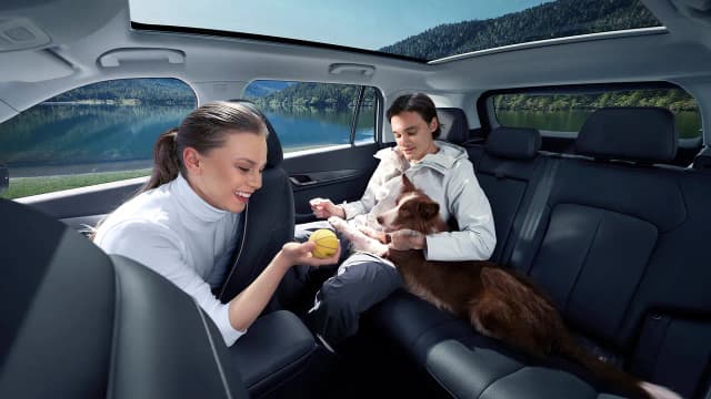 Jaecoo J5 rear seat with two passengers and a dog