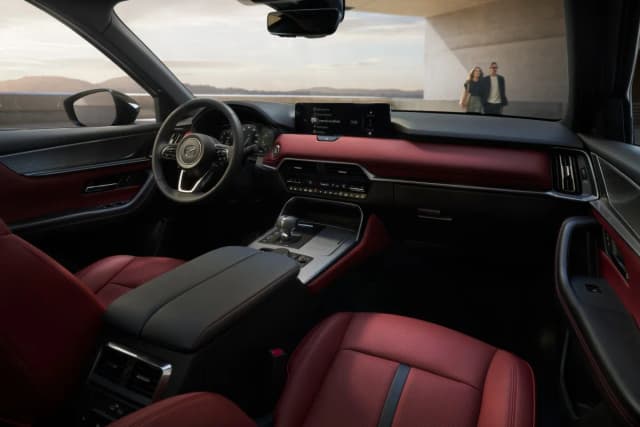 Mazda CX-70 dashboard with red leather seats and trim