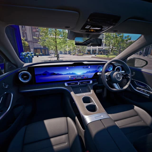 Mercedes-Benz C-Class electric right hand drive cabin with the optional MBUX Hyperscreen