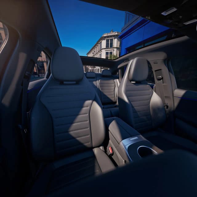 Mercedes-Benz C-Class electric front seats under the panoramic glass roof