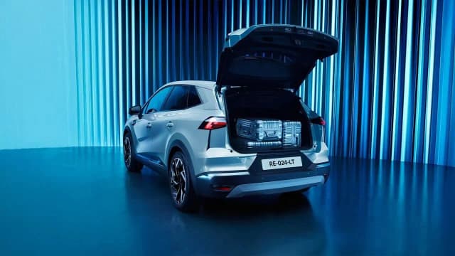 Renault Symbioz rear view with the tailgate open, showing boot space