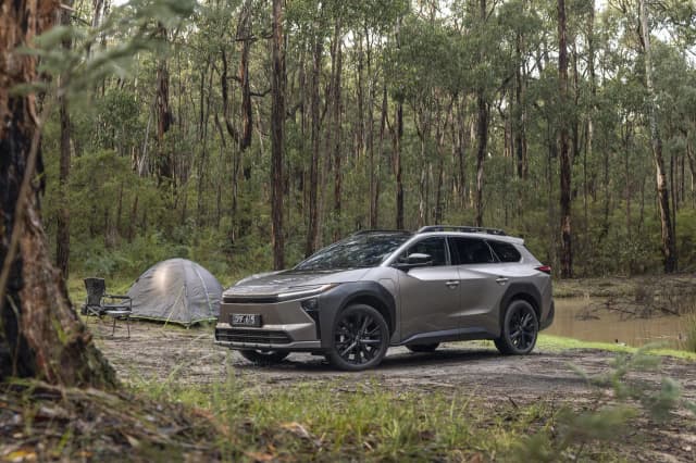 2026 Toyota bZ4X Touring parked at a bush campsite