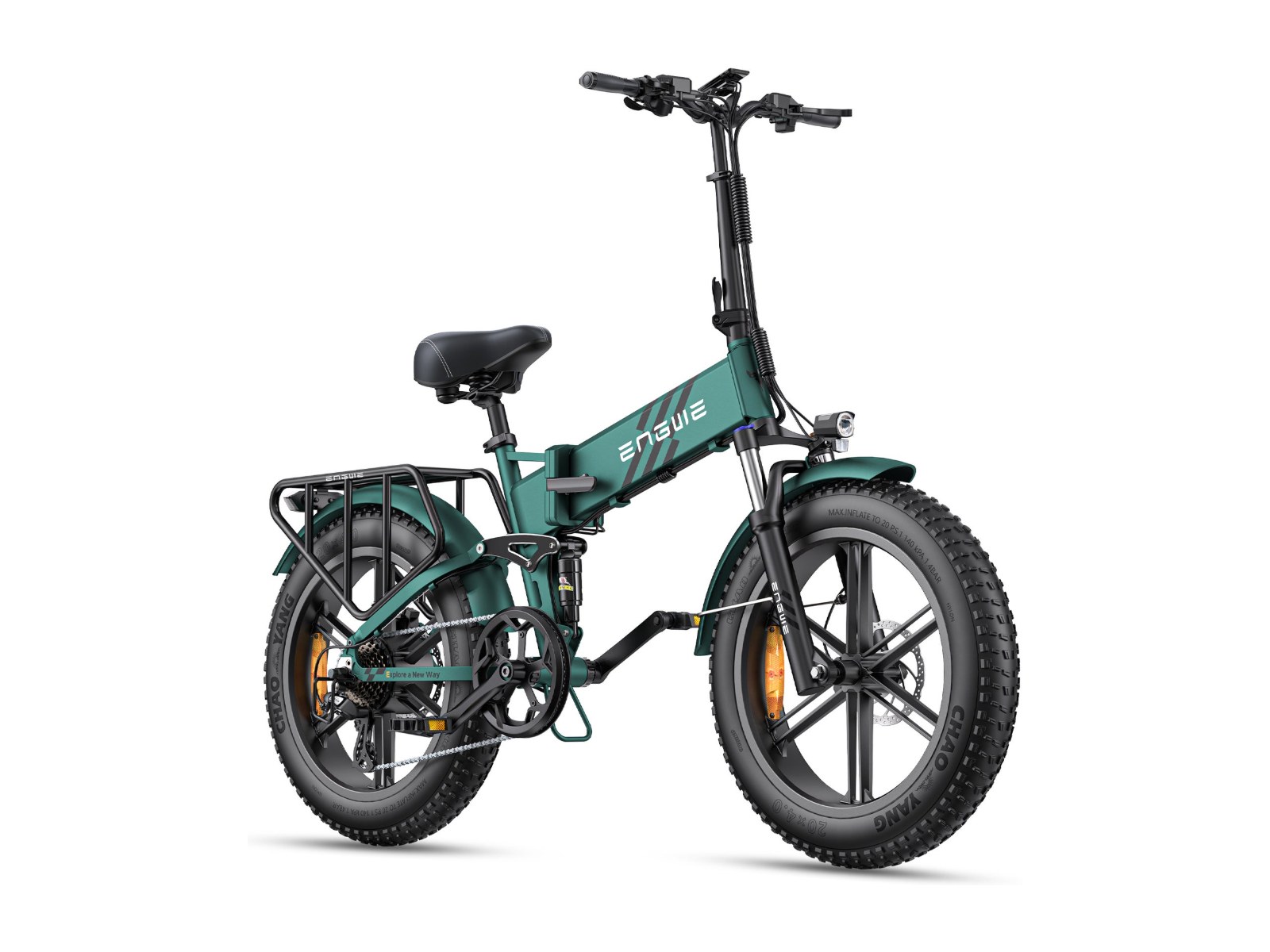 Engwe Engine Pro 2.0 folding fat tyre e-bike, front three quarter view on white background
